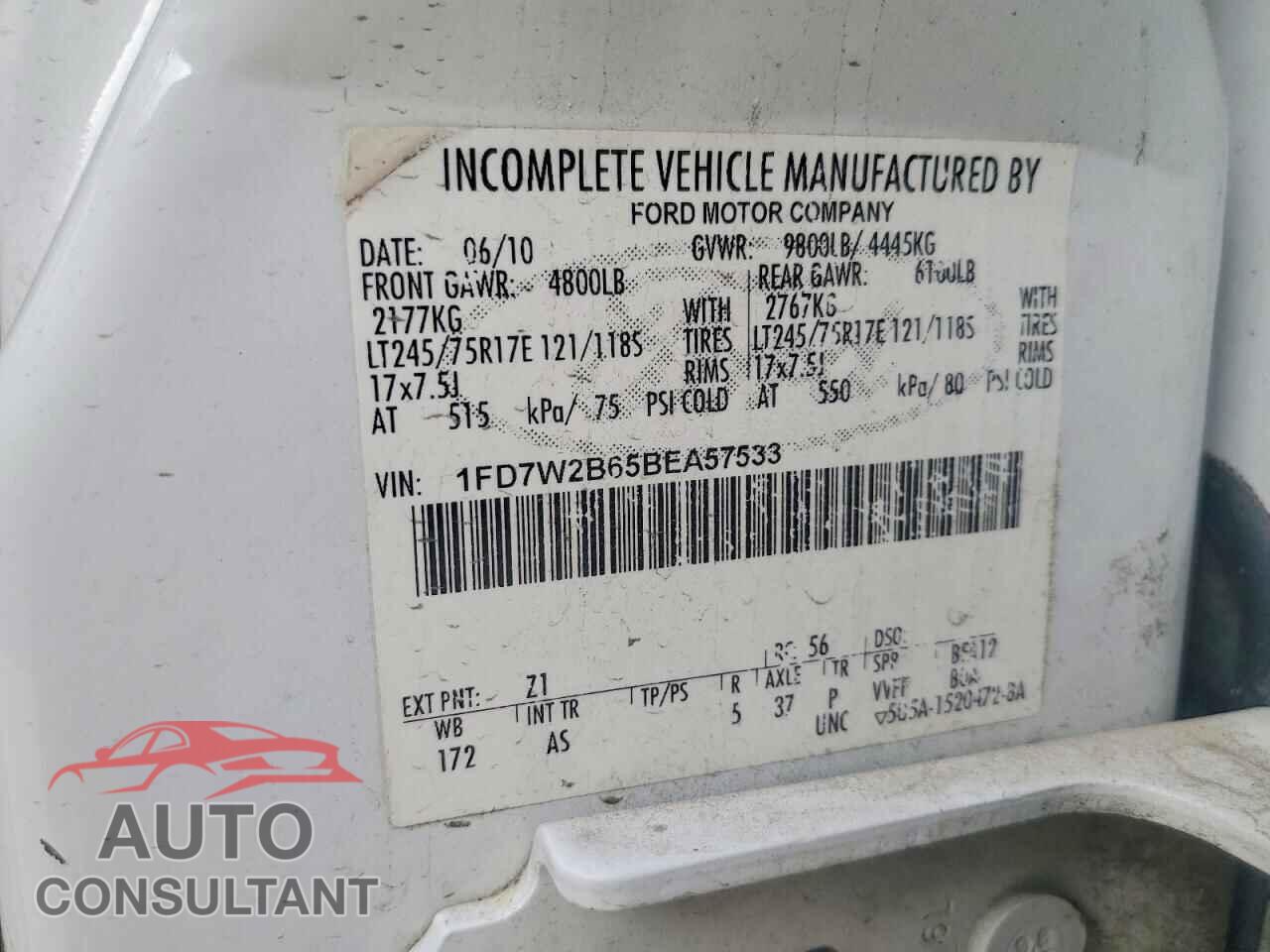 FORD F250 2011 - 1FD7W2B65BEA57533