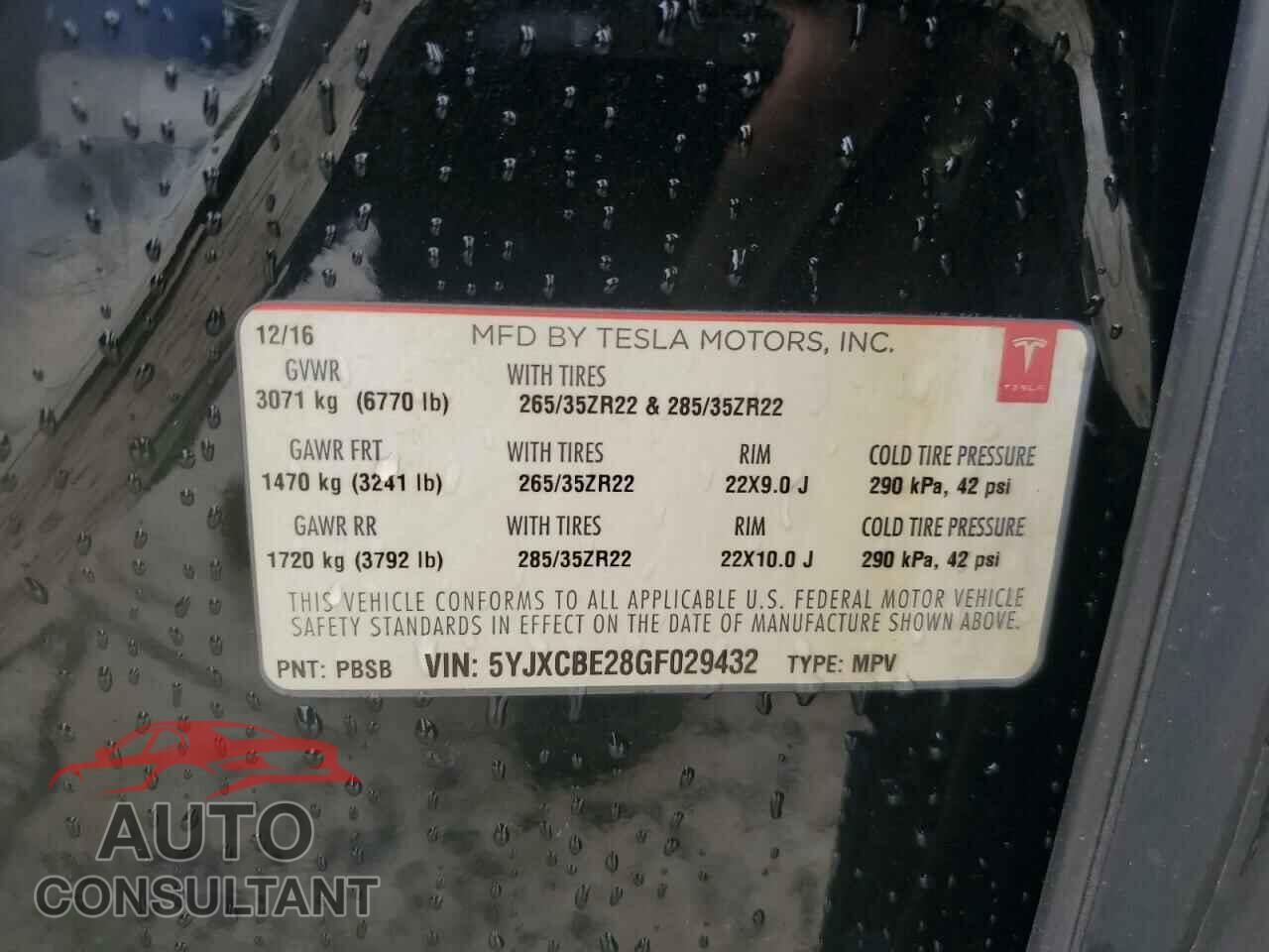 TESLA MODEL X 2016 - 5YJXCBE28GF029432