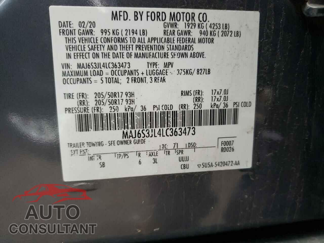 FORD ECOSPORT 2020 - MAJ6S3JL4LC363473