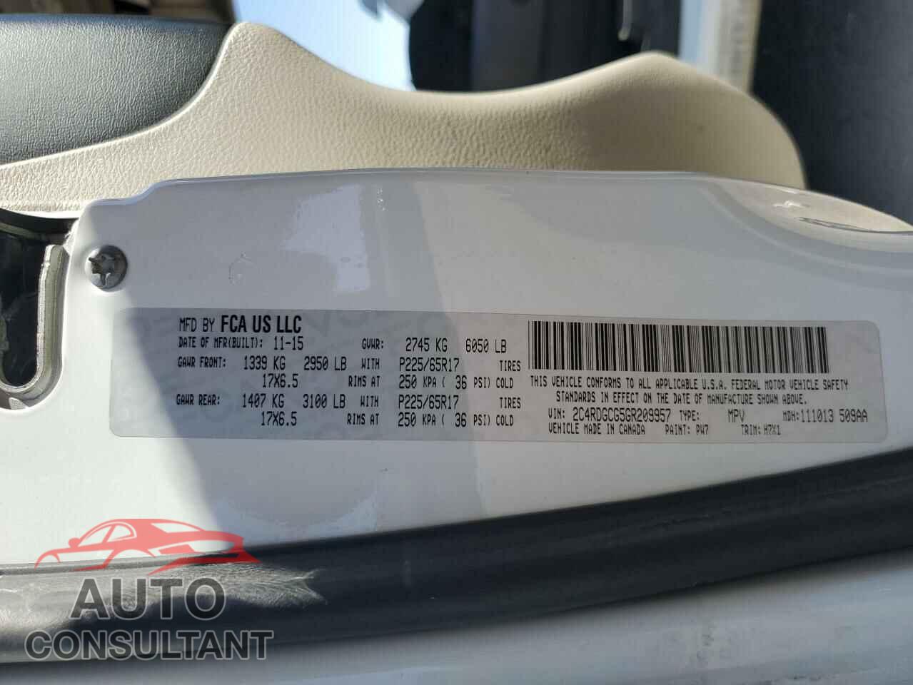 DODGE CARAVAN 2016 - 2C4RDGCG5GR209957