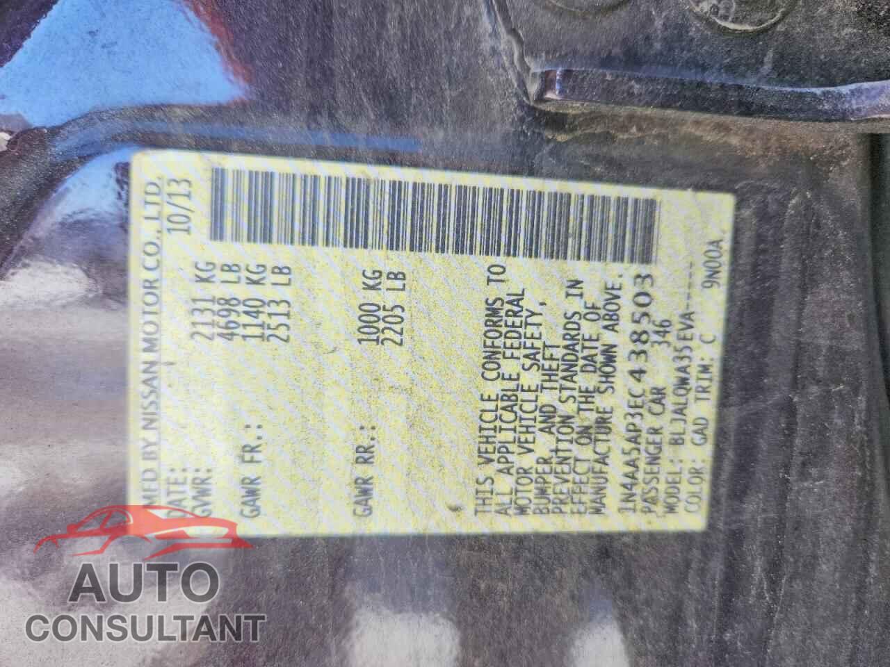 NISSAN MAXIMA 2014 - 1N4AA5AP3EC438503