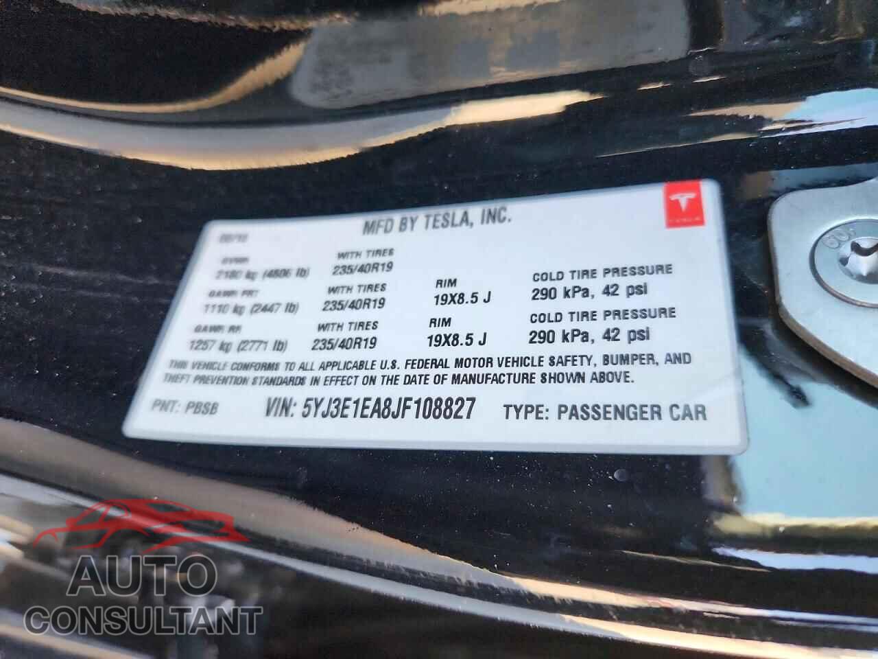 TESLA MODEL 3 2018 - 5YJ3E1EA8JF108827