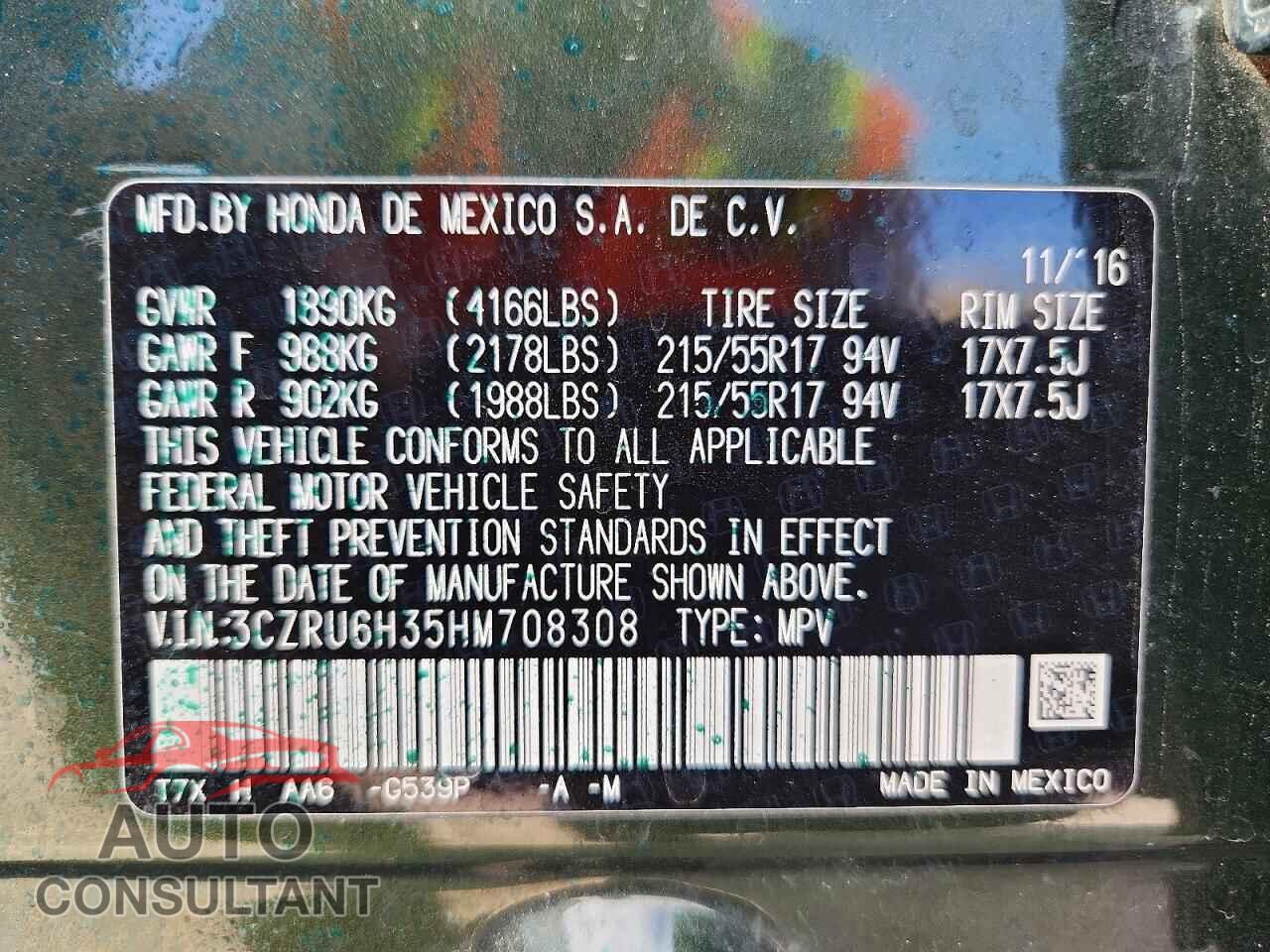 HONDA HR-V 2017 - 3CZRU6H35HM708308