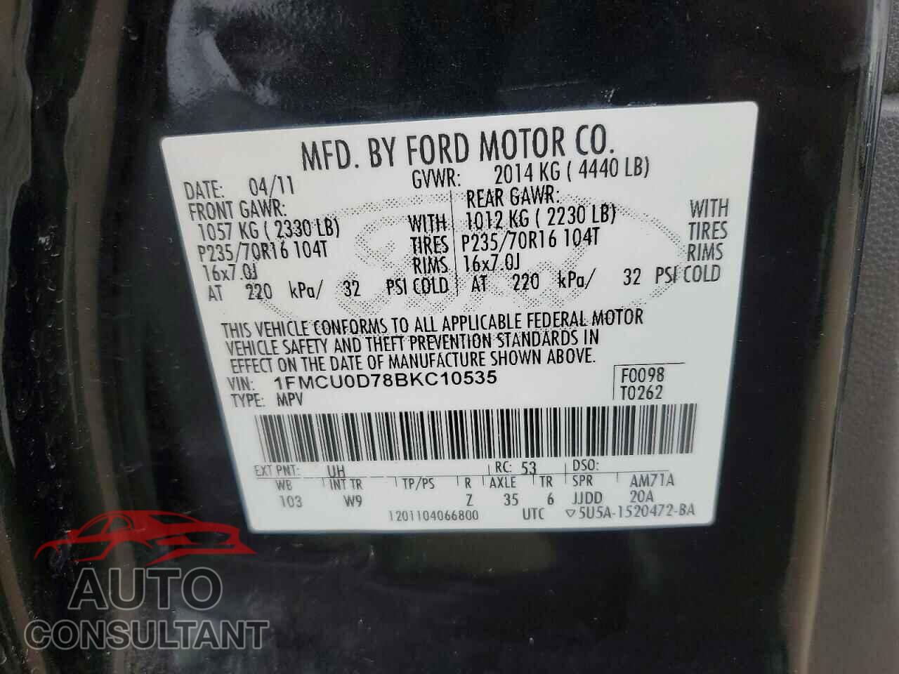 FORD ESCAPE 2011 - 1FMCU0D78BKC10535