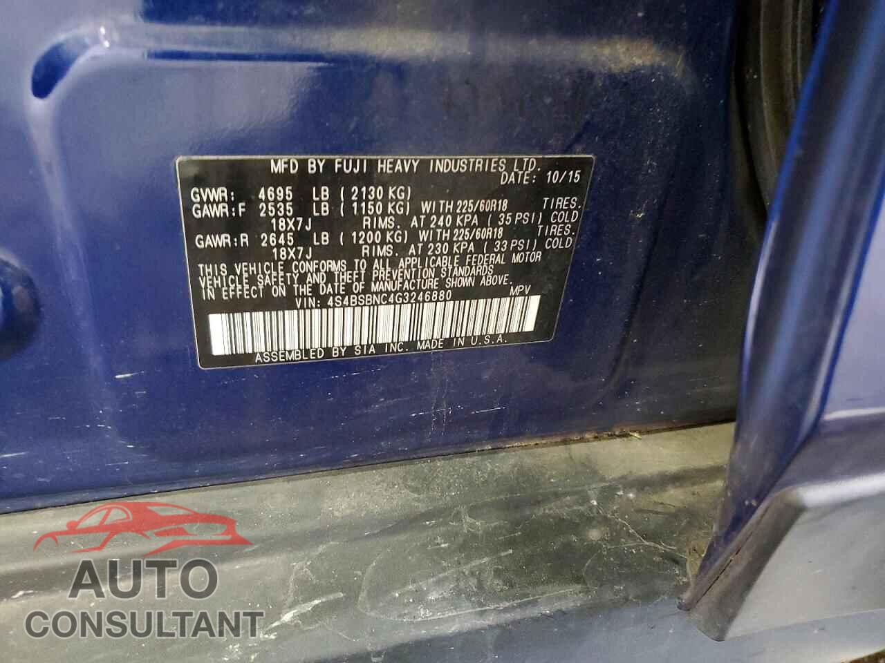SUBARU OUTBACK 2016 - 4S4BSBNC4G3246880