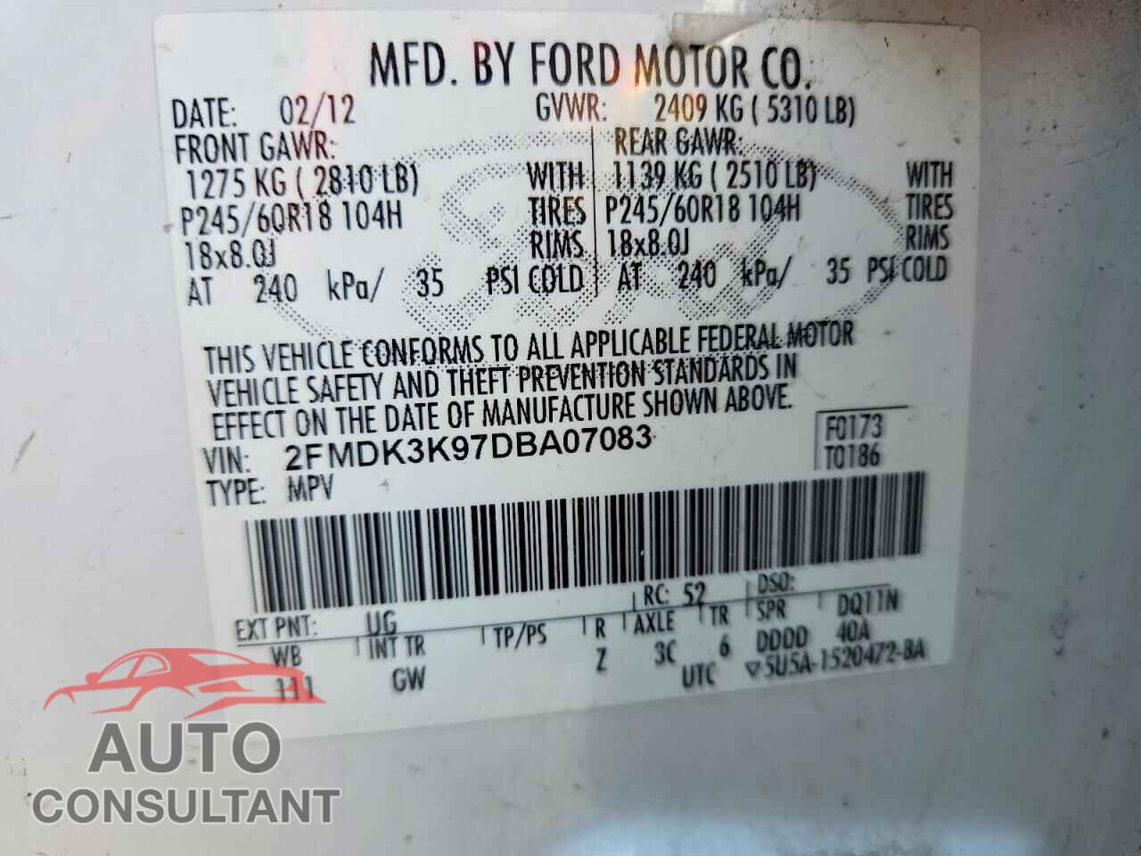 FORD EDGE 2013 - 2FMDK3K97DBA07083