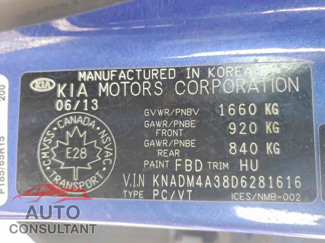 KIA RIO 2013 - KNADM4A38D6281616