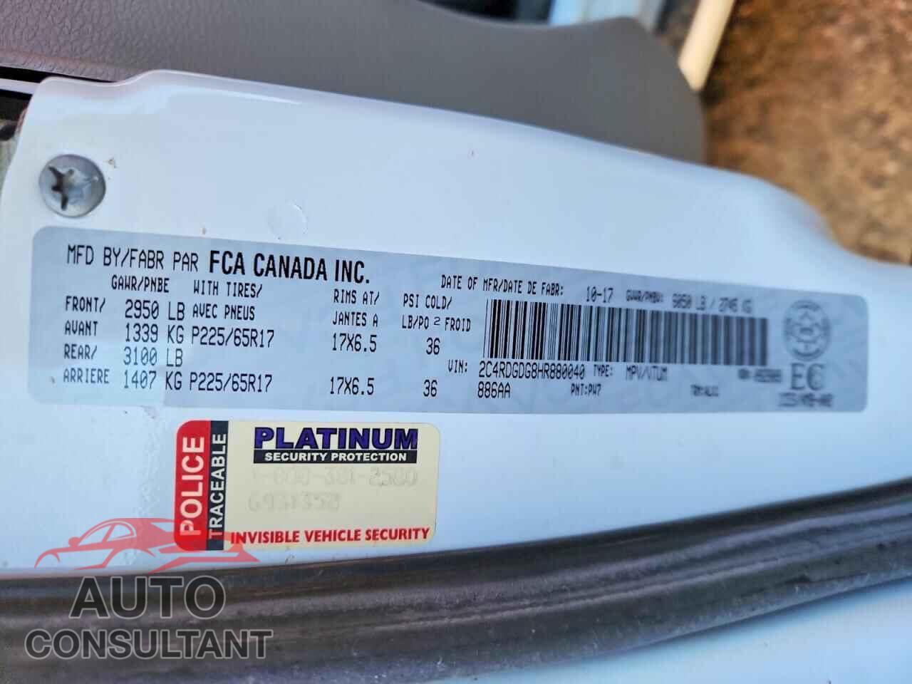 DODGE CARAVAN 2017 - 2C4RDGDG8HR880040