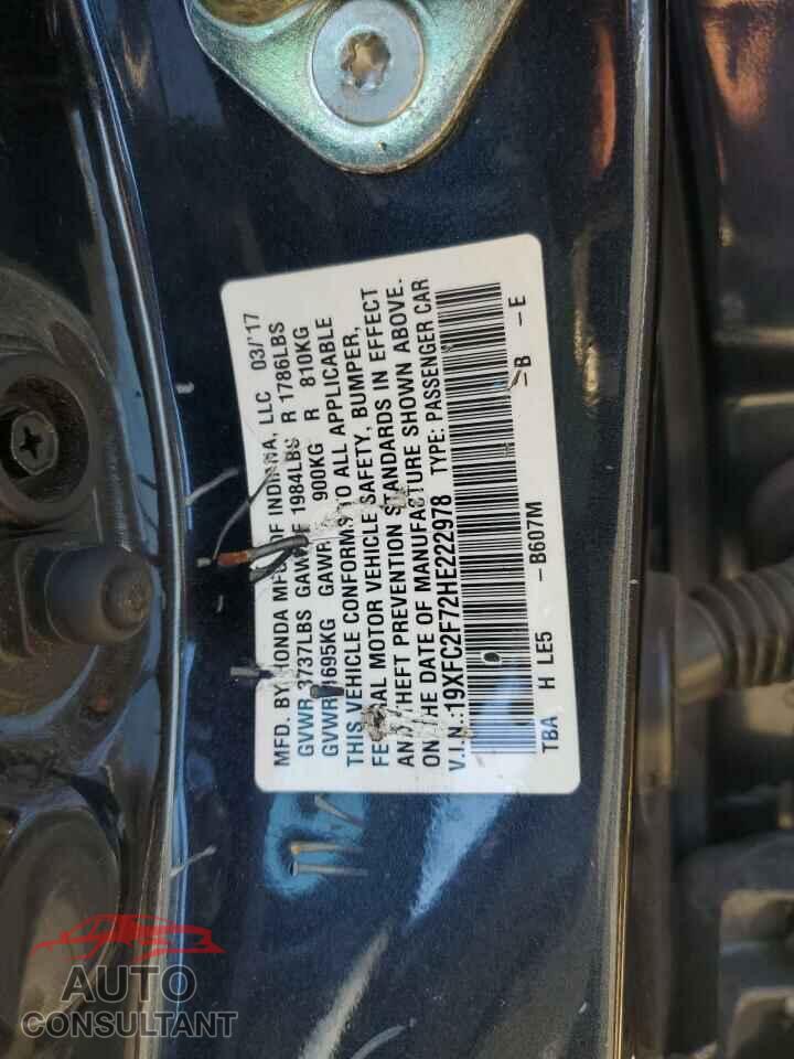 HONDA CIVIC 2017 - 19XFC2F72HE222978