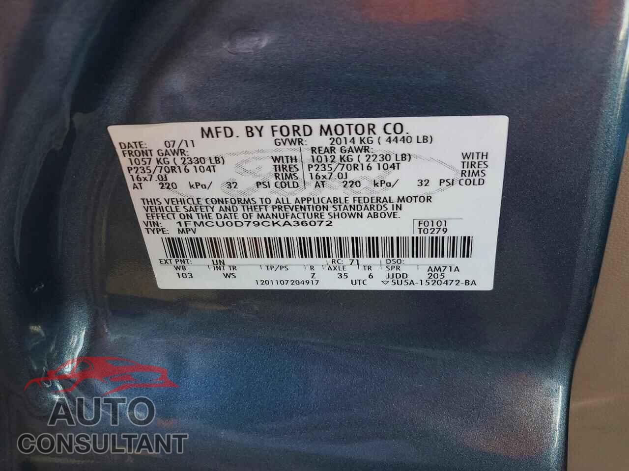 FORD ESCAPE 2012 - 1FMCU0D79CKA36072