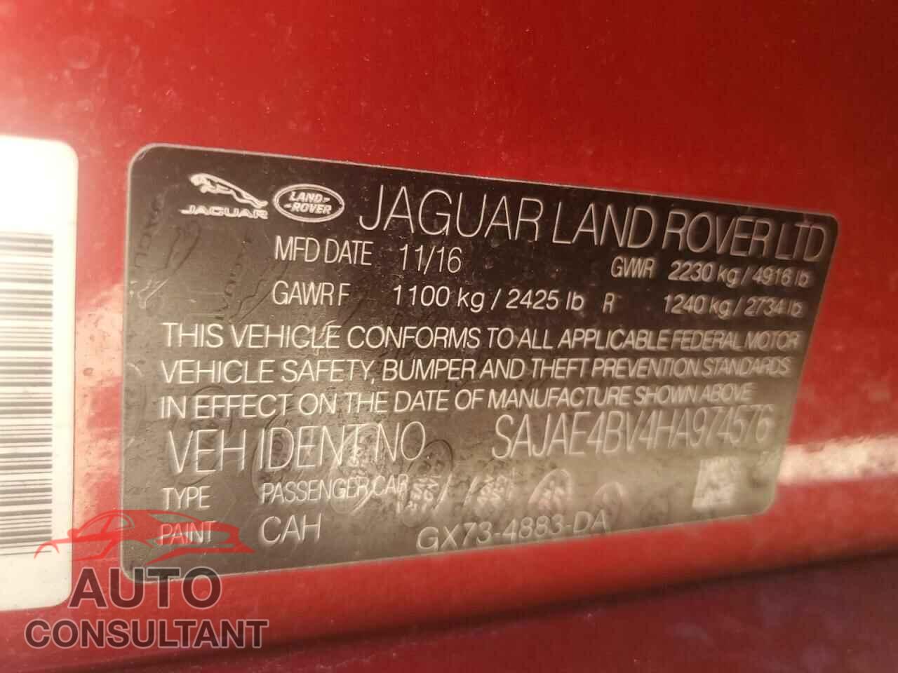 JAGUAR XE 2017 - SAJAE4BV4HA974576