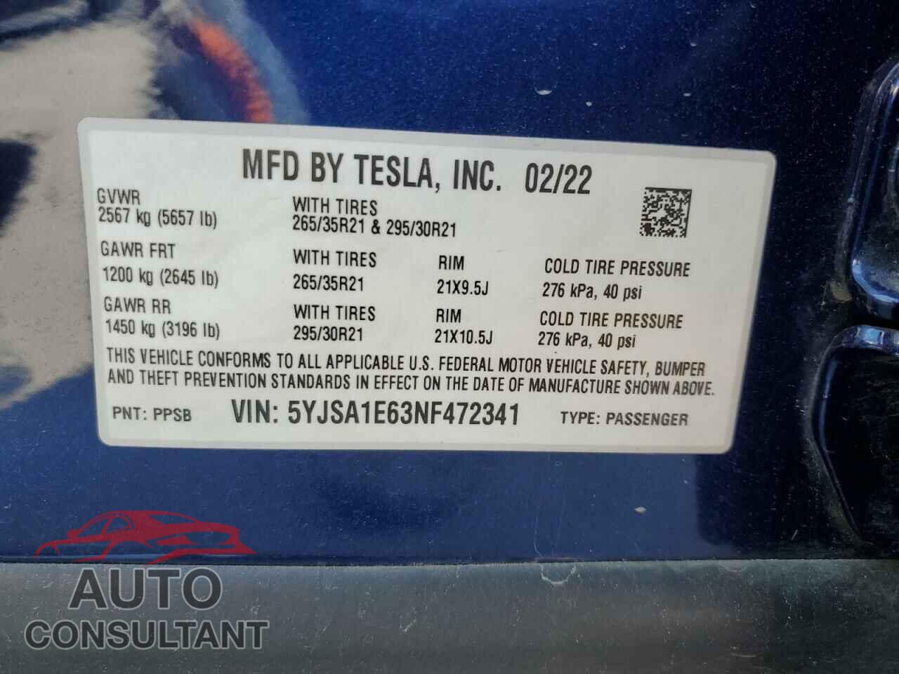 TESLA MODEL S 2022 - 5YJSA1E63NF472341