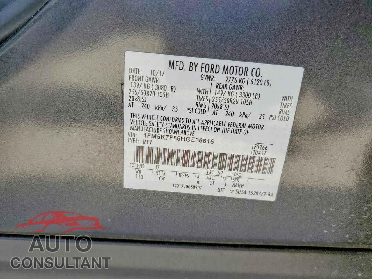 FORD EXPLORER 2017 - 1FM5K7F86HGE36615