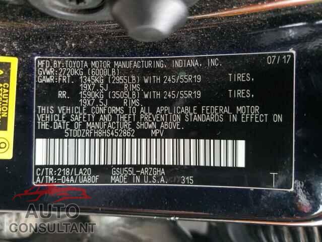 TOYOTA HIGHLANDER 2017 - 5TDDZRFH8HS452862
