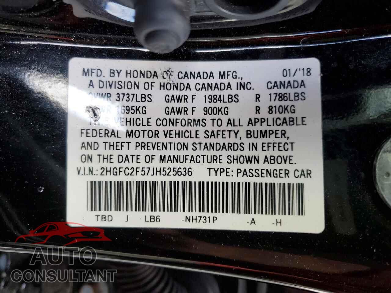HONDA CIVIC 2018 - 2HGFC2F57JH525636
