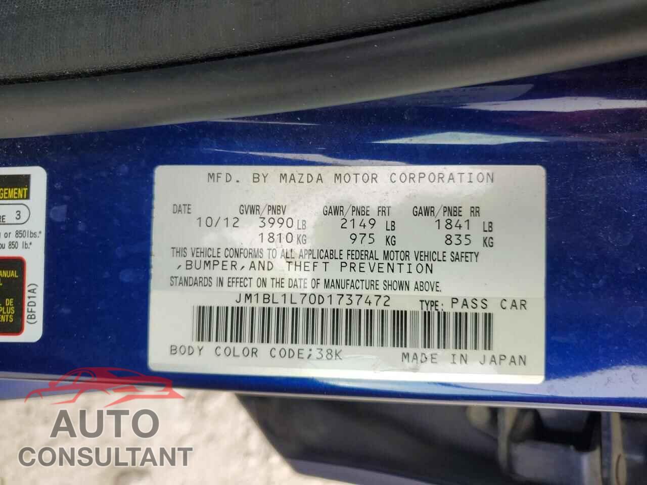 MAZDA 3 2013 - JM1BL1L70D1737472