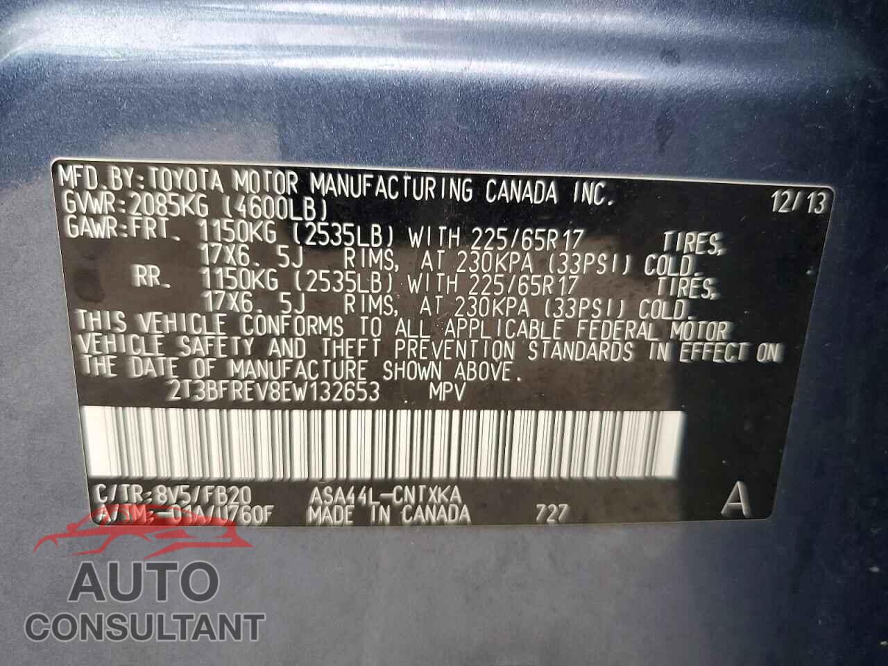 TOYOTA RAV4 2014 - 2T3BFREV8EW132653