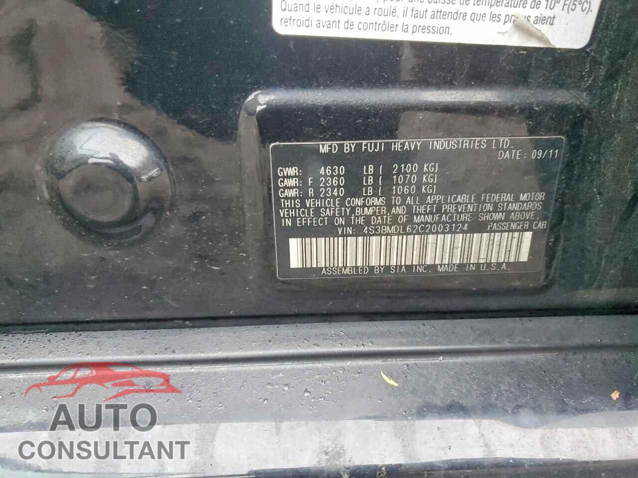 SUBARU LEGACY 2012 - 4S3BMDL62C2003124