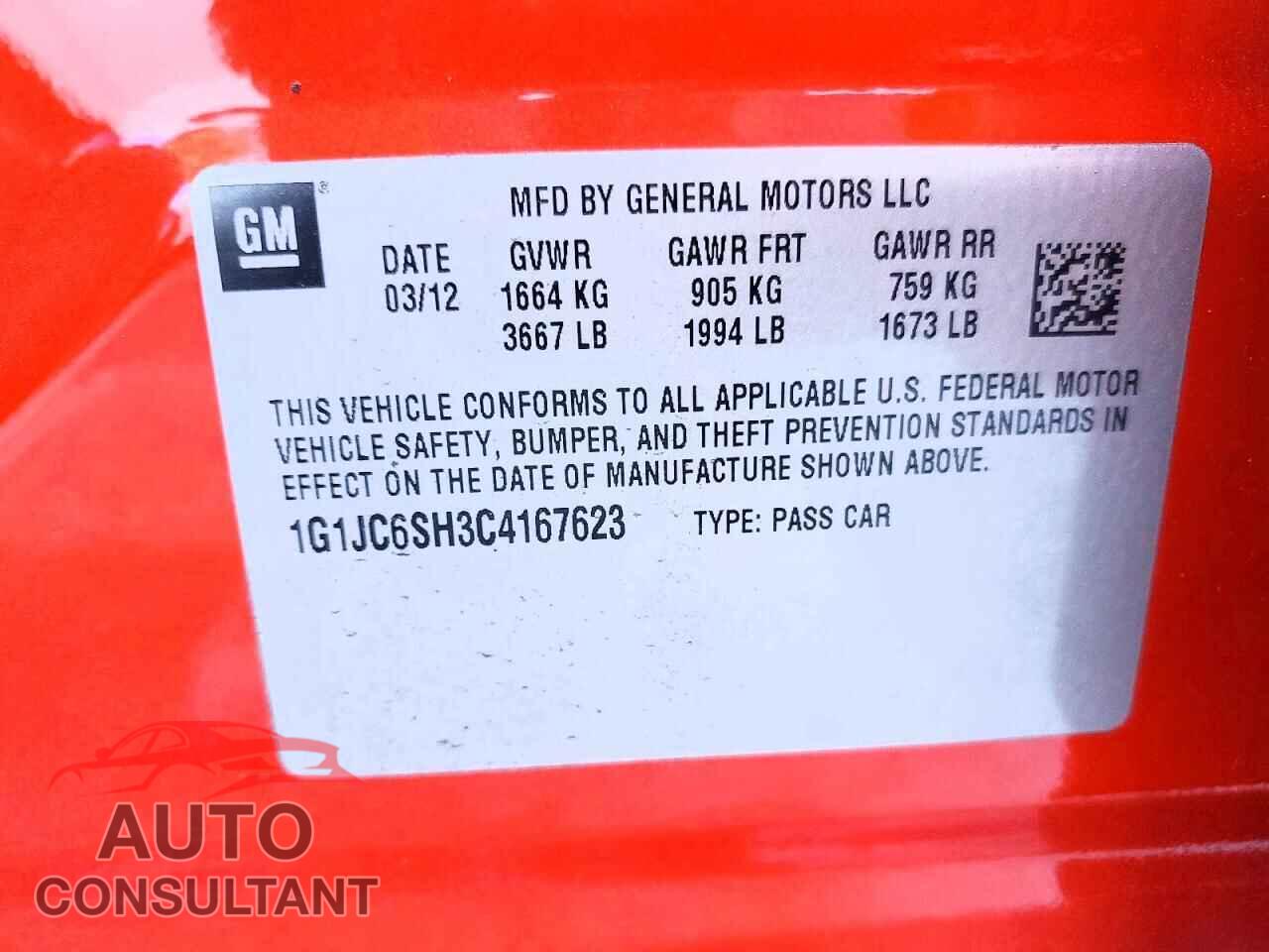 CHEVROLET SONIC 2012 - 1G1JC6SH3C4167623