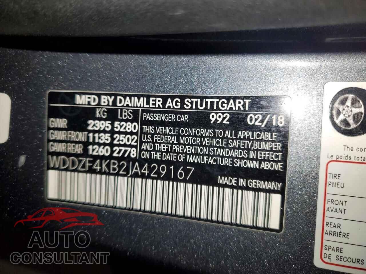 MERCEDES-BENZ E 2018 - WDDZF4KB2JA429167