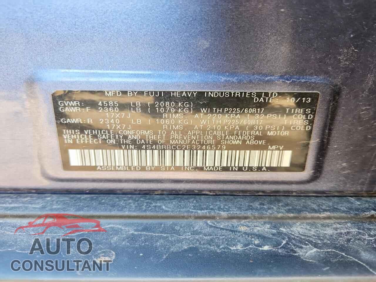 SUBARU OUTBACK 2014 - 4S4BRBCC2E3246579