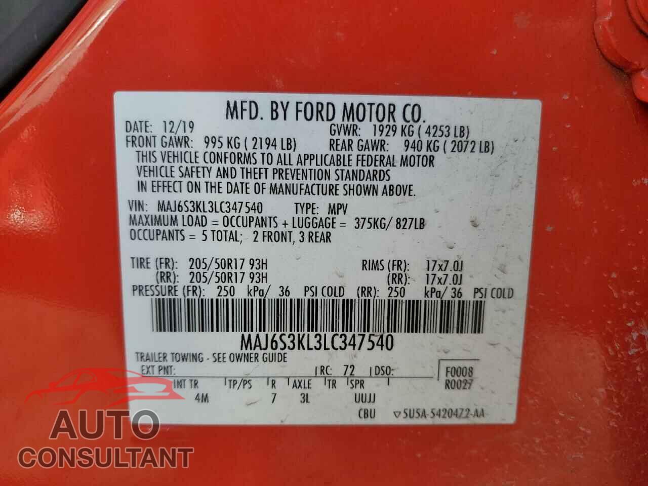 FORD ECOSPORT 2020 - MAJ6S3KL3LC347540