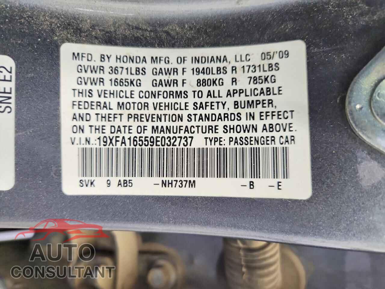 HONDA CIVIC 2009 - 19XFA16559E032737