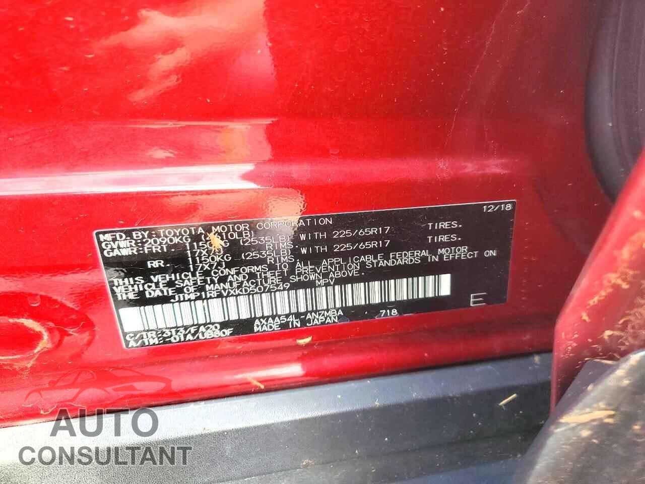 TOYOTA RAV4 2019 - JTMP1RFVXKD507549