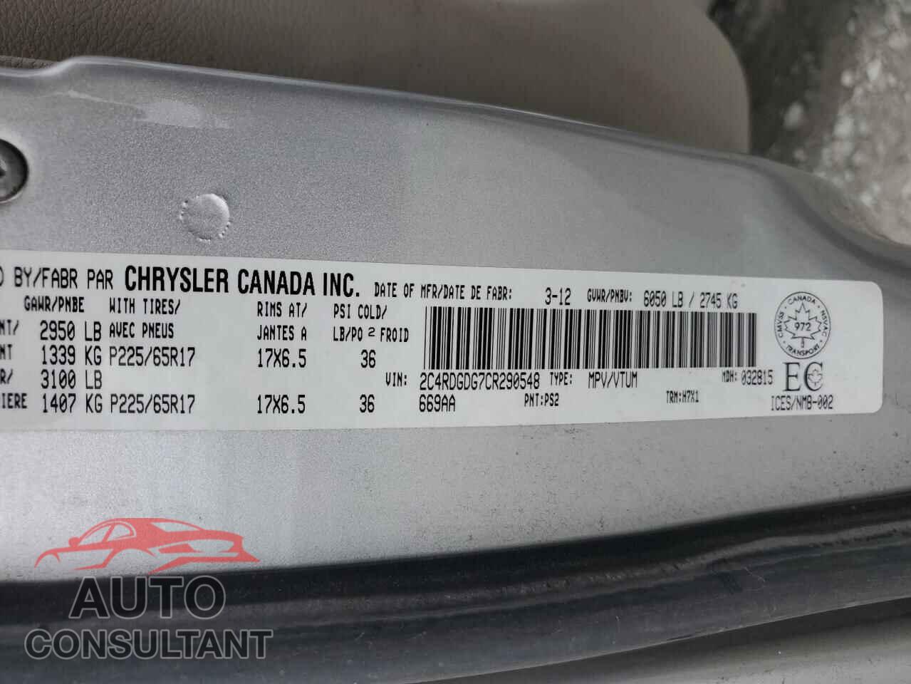 DODGE CARAVAN 2012 - 2C4RDGDG7CR290548