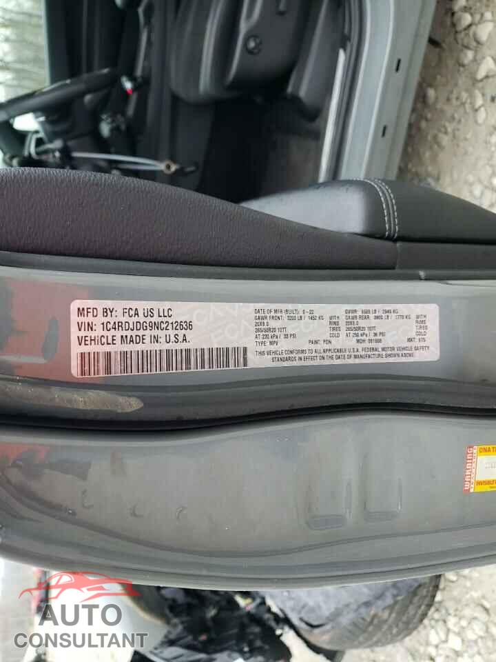 DODGE DURANGO 2022 - 1C4RDJDG9NC212636