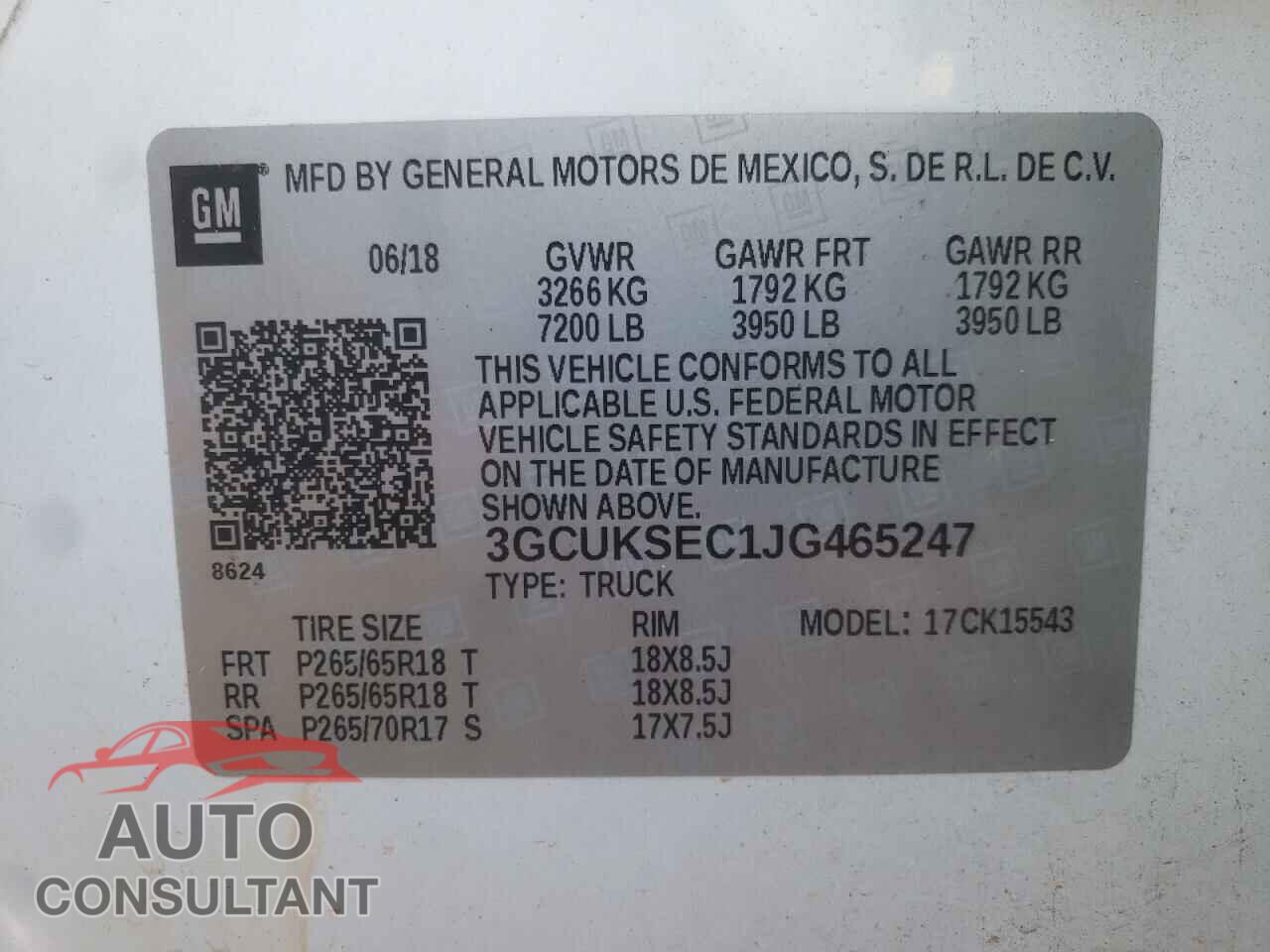 CHEVROLET SILVERADO 2018 - 3GCUKSEC1JG465247