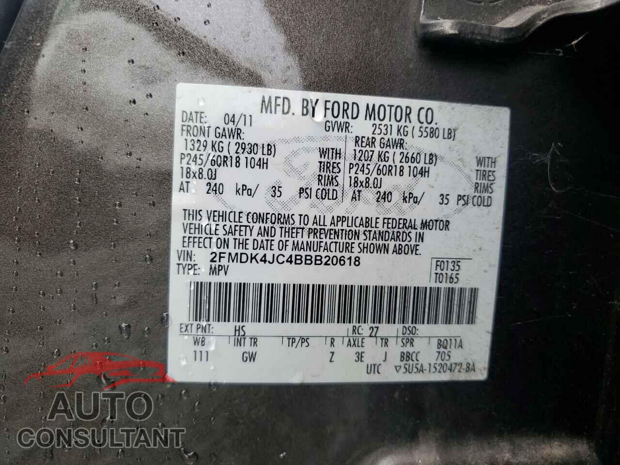 FORD EDGE 2011 - 2FMDK4JC4BBB20618