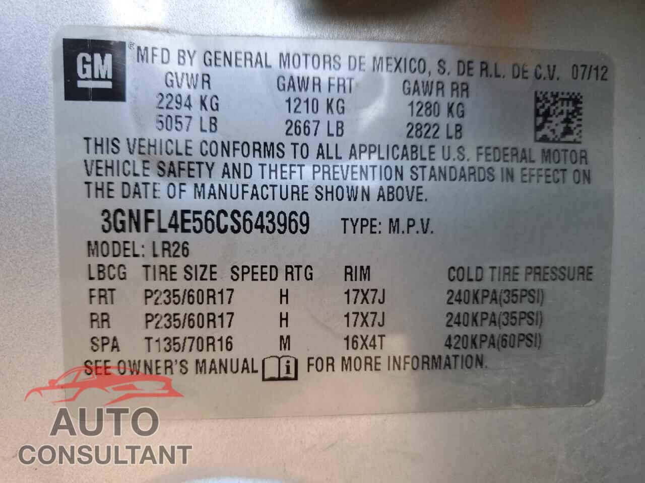 CHEVROLET CAPTIVA 2012 - 3GNFL4E56CS643969