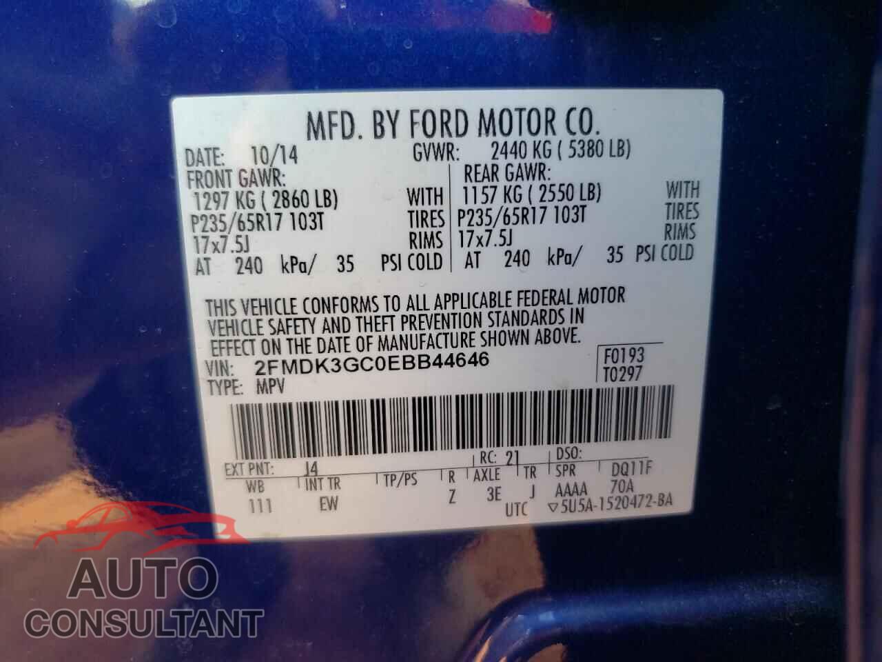 FORD EDGE 2014 - 2FMDK3GC0EBB44646