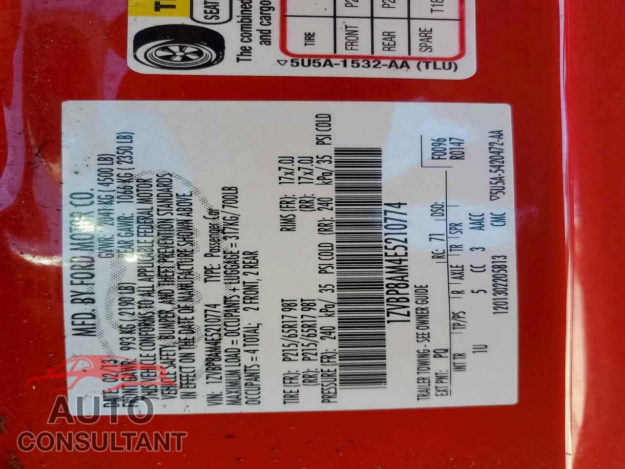 FORD MUSTANG 2014 - 1ZVBP8AM4E5210774