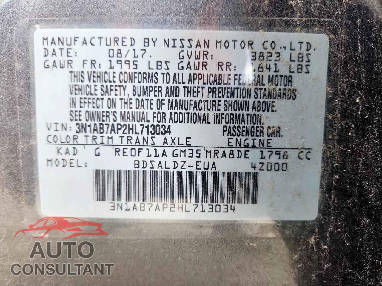 NISSAN SENTRA 2017 - 3N1AB7AP2HL713034