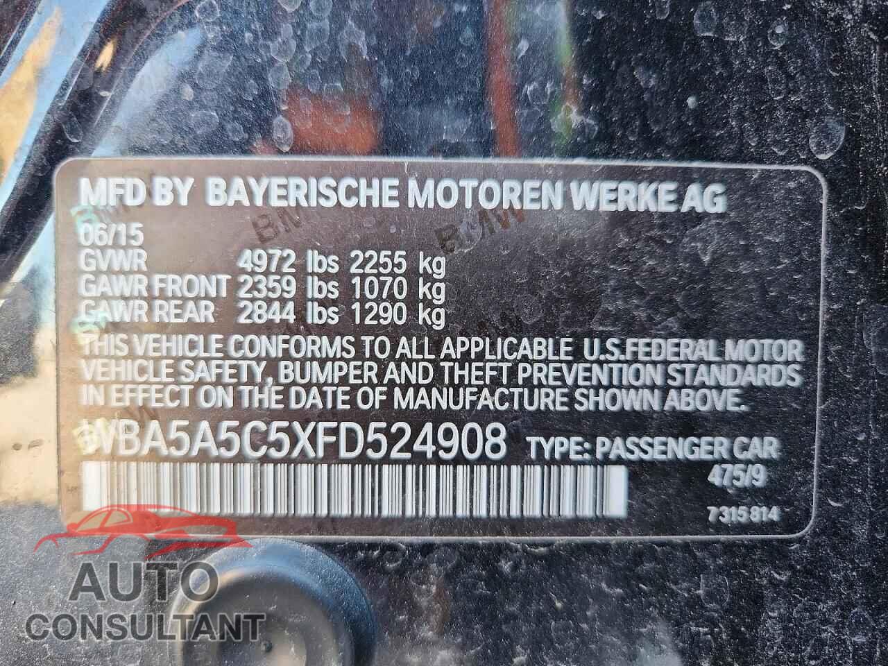 BMW 5 SERIES 2015 - WBA5A5C5XFD524908
