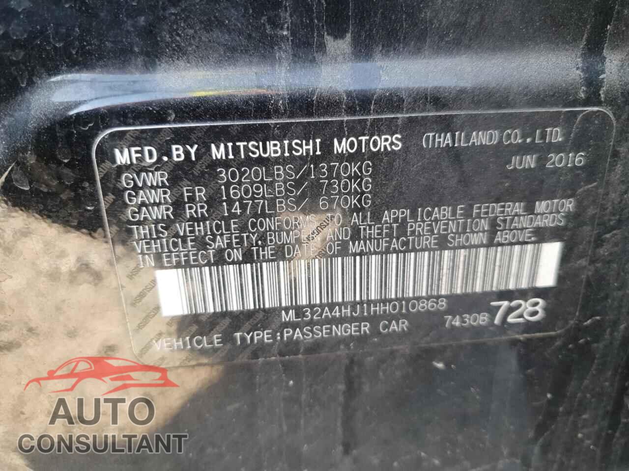 MITSUBISHI MIRAGE 2017 - ML32A4HJ1HH010868