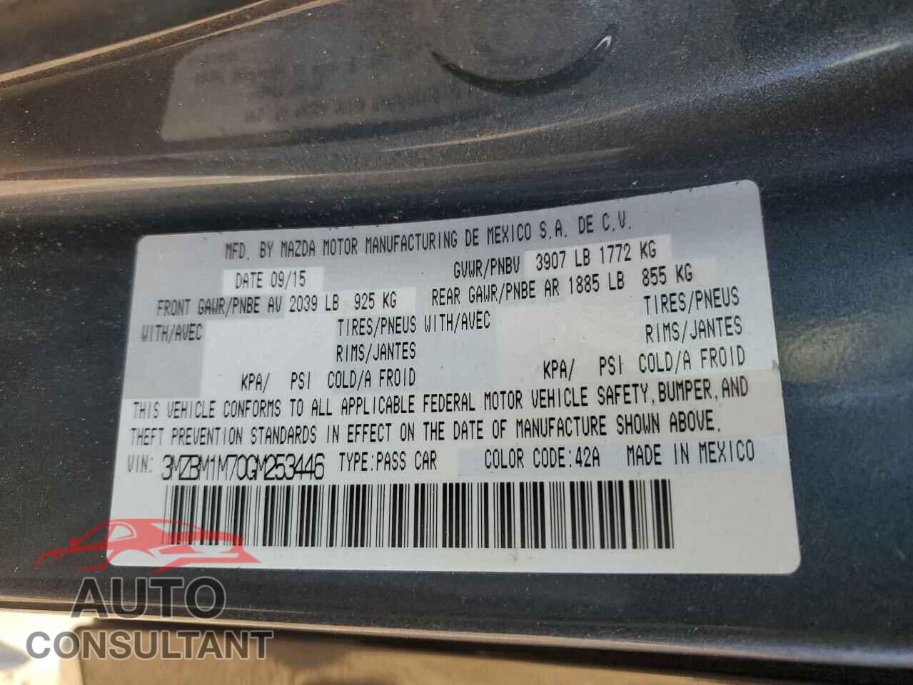 MAZDA 3 2016 - 3MZBM1M70GM253446