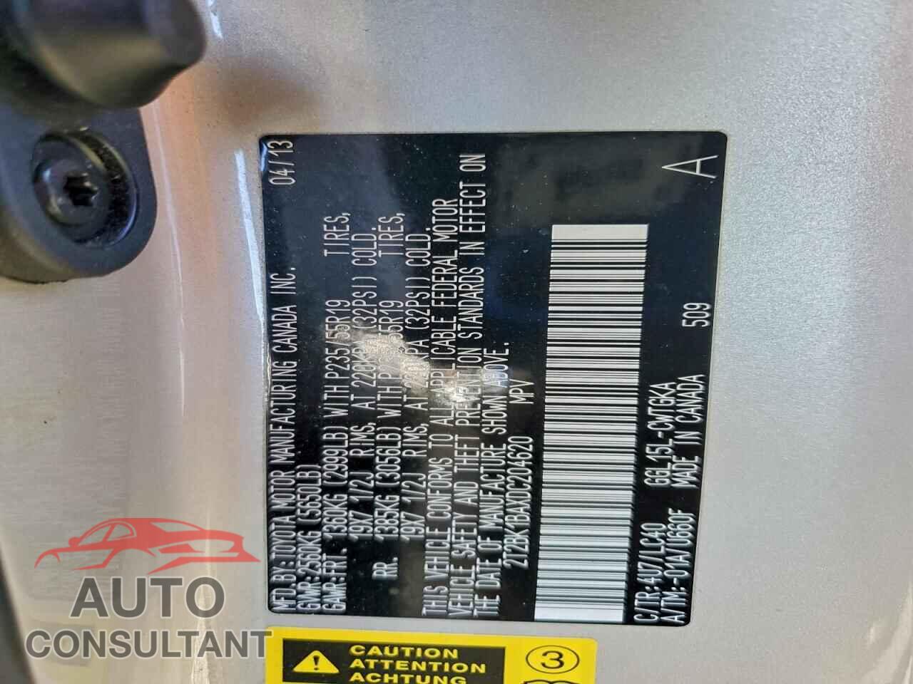 LEXUS RX350 2013 - 2T2BK1BAXDC204620