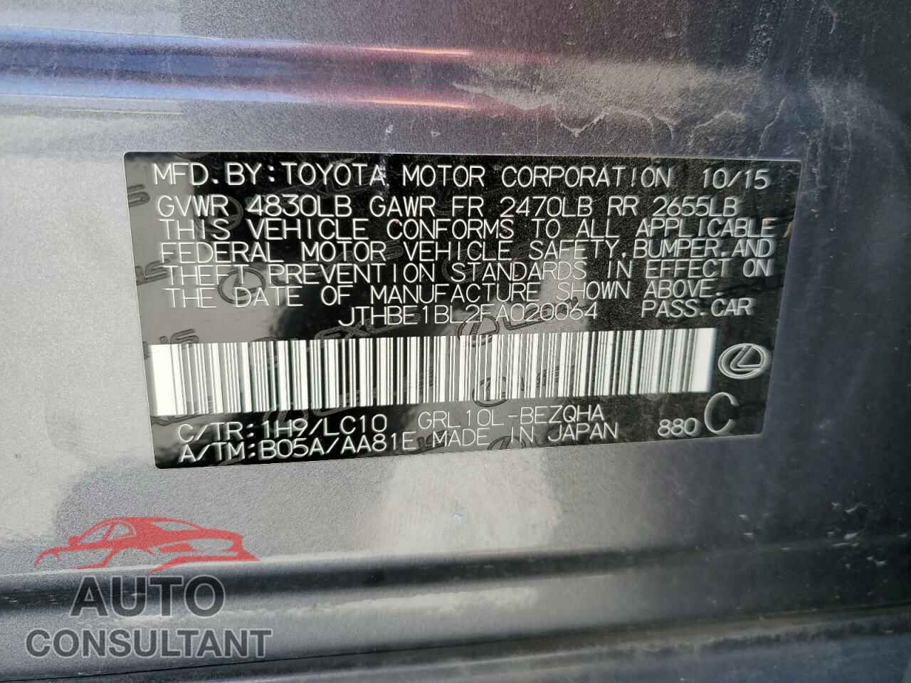 LEXUS GS350 2015 - JTHBE1BL2FA020064