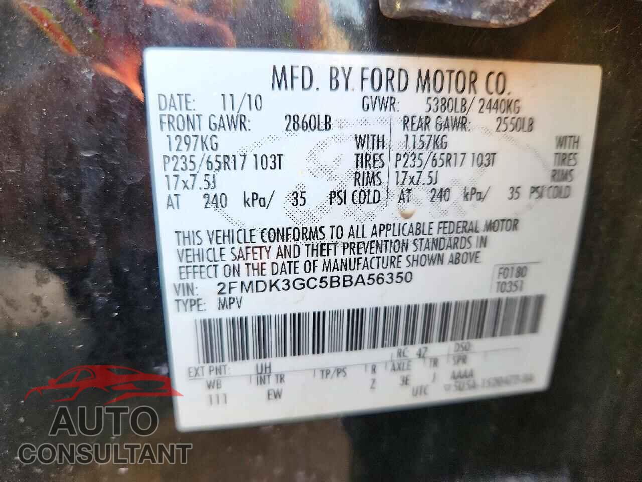 FORD EDGE 2011 - 2FMDK3GC5BBA56350