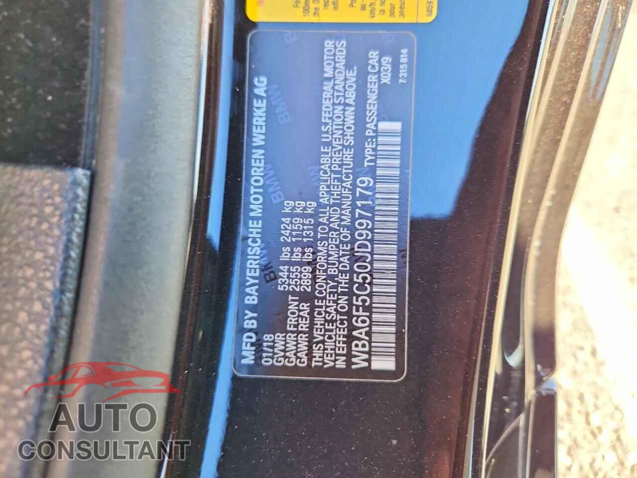 BMW 6 SERIES 2018 - WBA6F5C50JD997179
