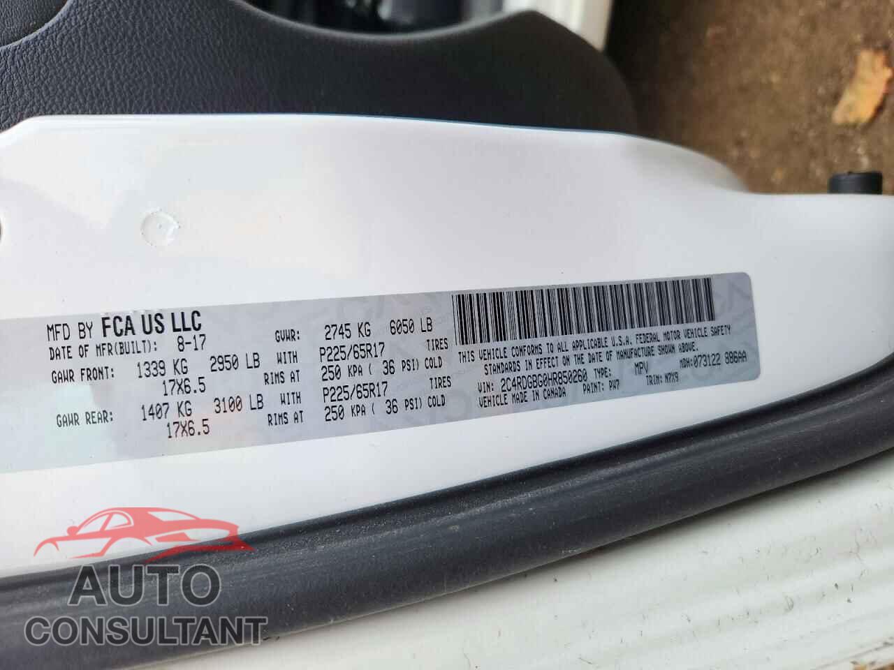 DODGE CARAVAN 2017 - 2C4RDGBG0HR850260
