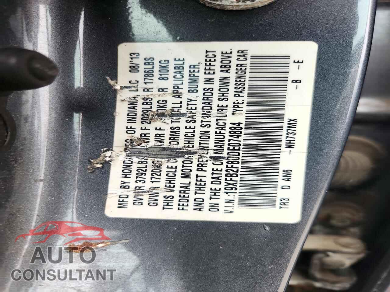 HONDA CIVIC 2013 - 19XFB2F80DE074884