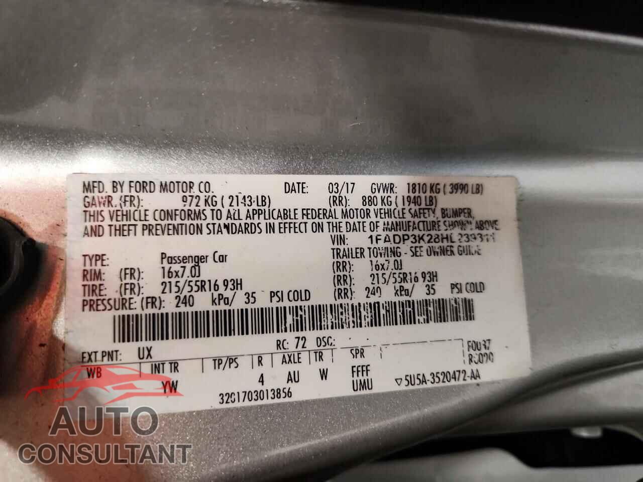 FORD FOCUS 2017 - 1FADP3K28HL239311