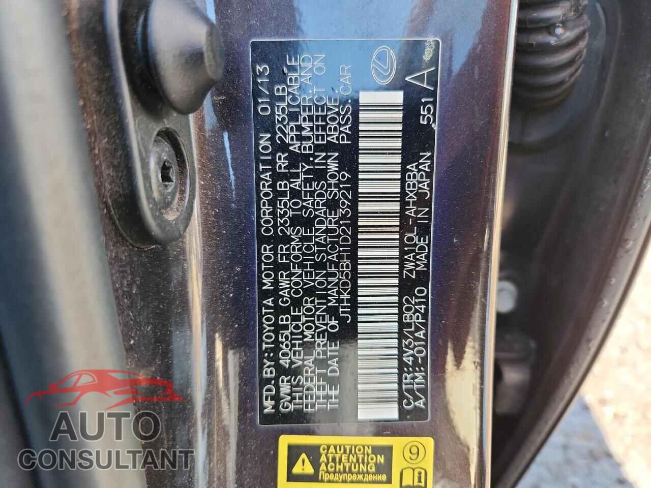 LEXUS CT 200 2013 - JTHKD5BH1D2139219