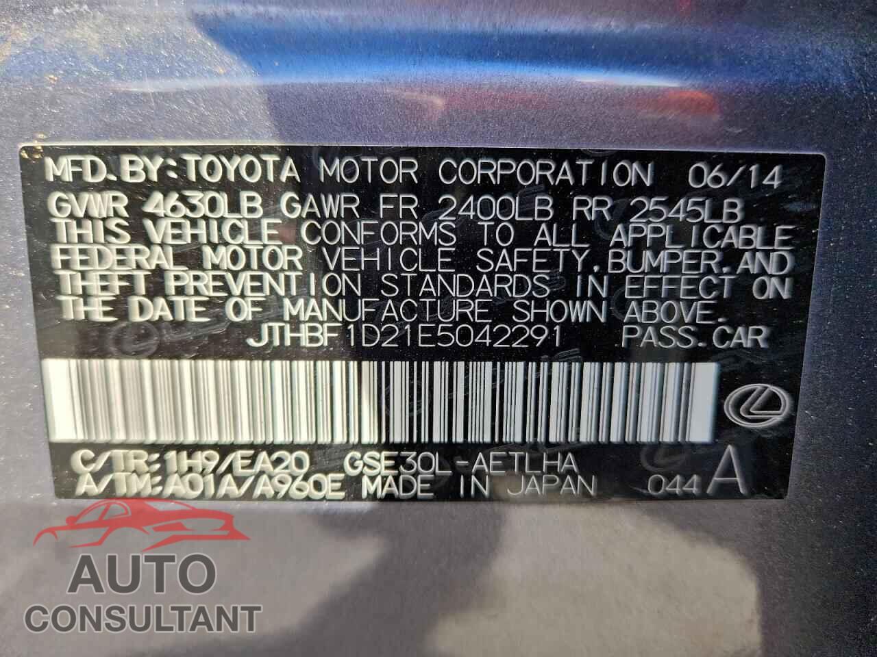 LEXUS IS 2014 - JTHBF1D21E5042291