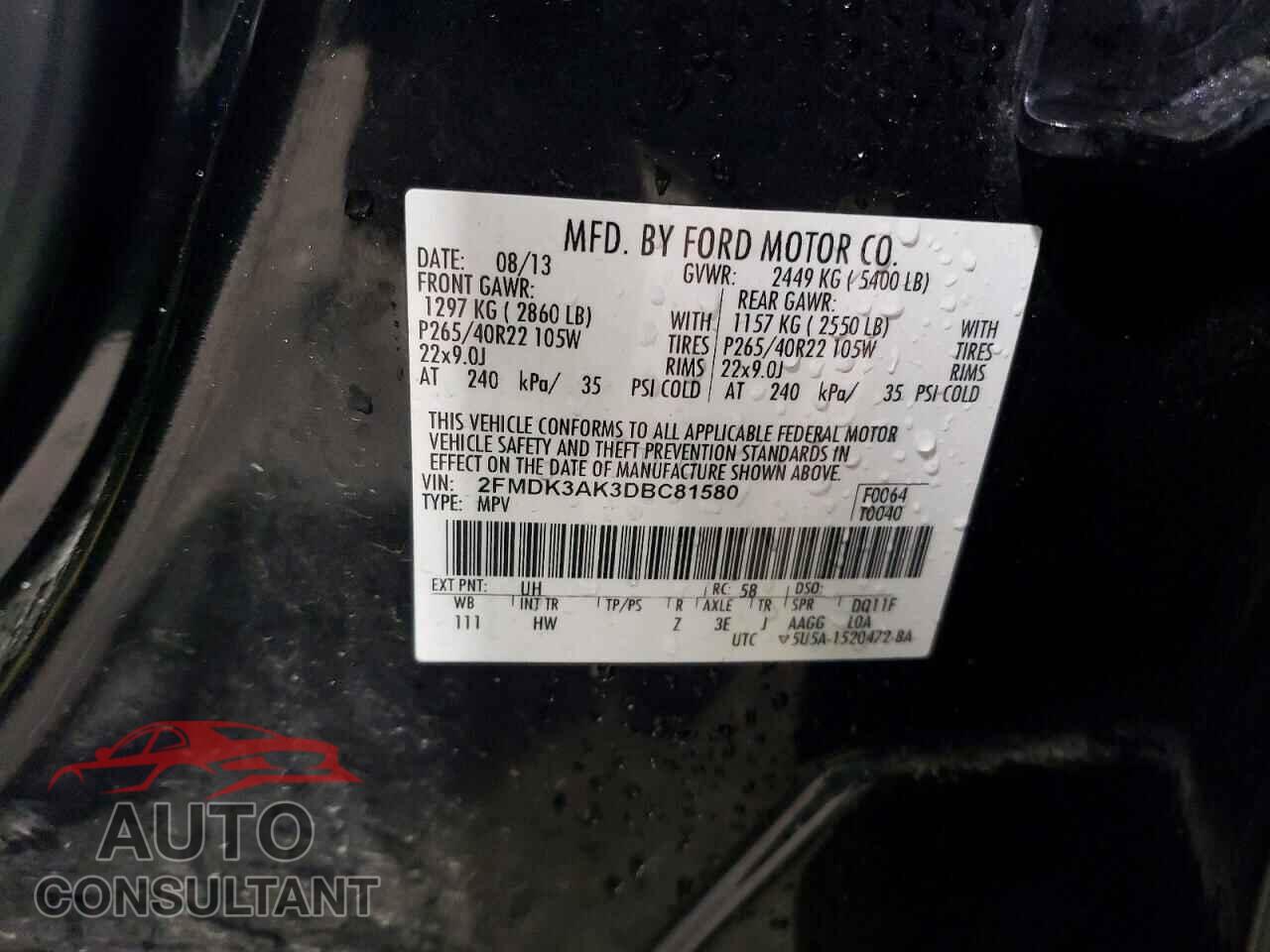 FORD EDGE 2013 - 2FMDK3AK3DBC81580