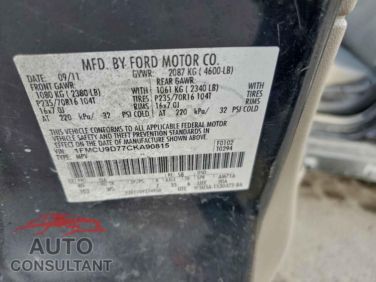 FORD ESCAPE 2012 - 1FMCU9D77CKA90815